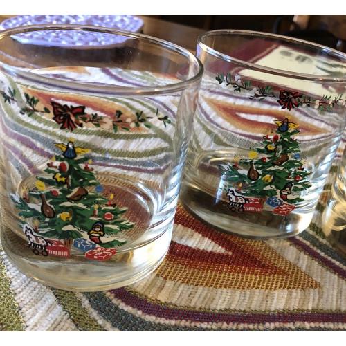 Four Christmas Tree 12 OZ Double Old Fashioned Beverage Glasses