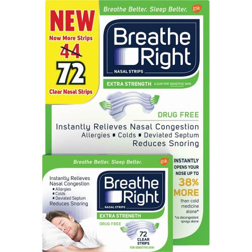 Breathe Right Nasal Strips to Stop Snoring, Drug-Free, Extra Clear (72 ct.)