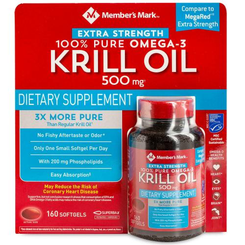 Member's Mark Extra-Strength 100% Pure Omega-3 Krill Oil, 500mg (160 ct.)