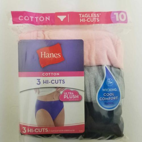 3 Hanes Women's Cotton Breathable Tagless Hi-Cuts Panties Size 10