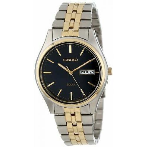 Seiko Men's SNE034 Two-Tone Solar Bluish black Dial Watch