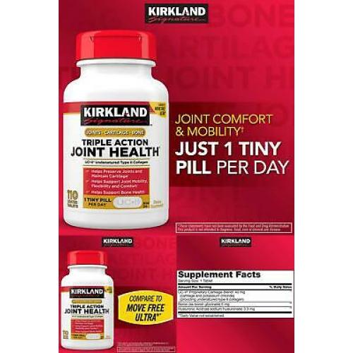 Kirkland Triple Action Joint Bone Health Flexibility (110 Tablets) Collagen EXP