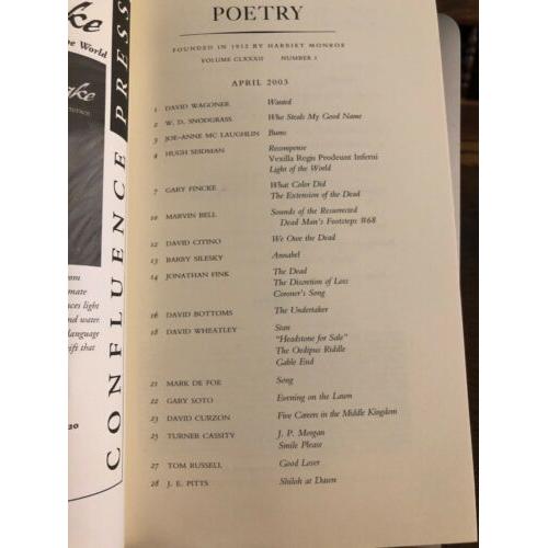 POETRY VOLUME CLXXXII [182] NUMBER 1 APRIL 2003