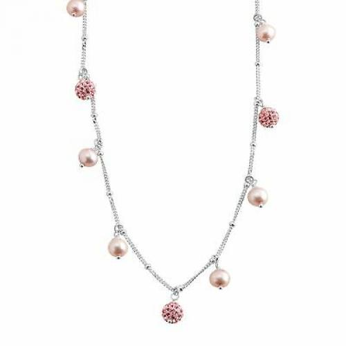 Honora Girl's Light Pink Freshwater Pearl Necklace w Crystals in Sterling Silver