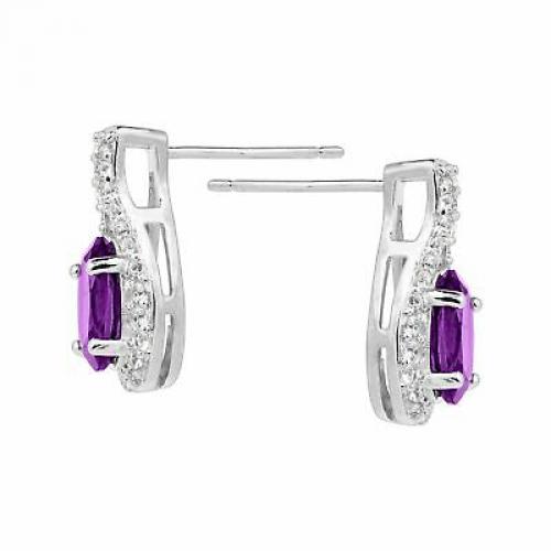 Natural Amethyst & Created White Topaz Teardrop Earrings in Sterling Silver