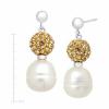 Freshwater Pearl Drop Earrings w Champagne Swarovski Crystals in Sterling Silver