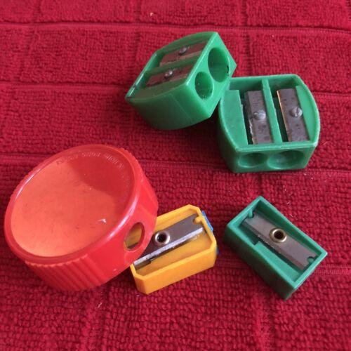 Lot 5 Vintage Plastic Pencil Sharpeners Hong Kong & USA Empire Sterling Hasbro