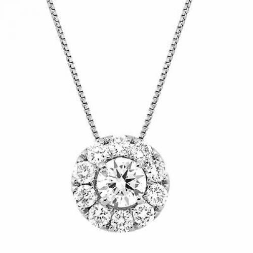 1 ct Lab Grown Diamond Halo Circle Pendant in 10K White Gold, 18