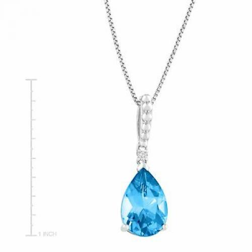 3 1/2 ct Natural Swiss Blue Topaz Pendant with Diamond in Sterling Silver