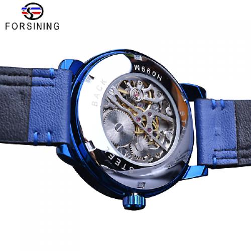 Forsining Blue Wristwatch Men Skeleton Mechanical watch