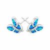 Created Blue Opal & White Sapphire Butterfly Stud Earrings in Sterling Silver