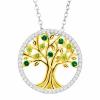 Tree of Love Pendant w/ Green CZ & Created White Sapphire 18K Gold-Plated Silver