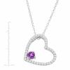 Gemstone Heart Pendant with Created White Sapphires in Sterling Silver, 18