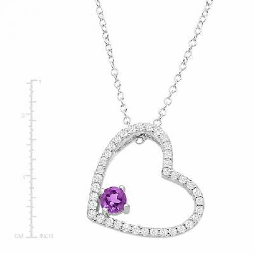 Gemstone Heart Pendant with Created White Sapphires in Sterling Silver, 18