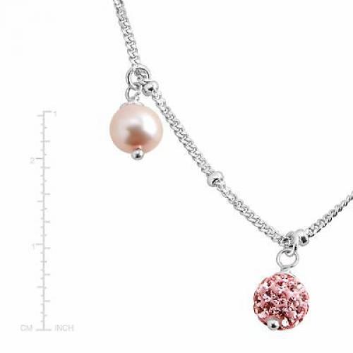 Honora Girl's Light Pink Freshwater Pearl Necklace w Crystals in Sterling Silver