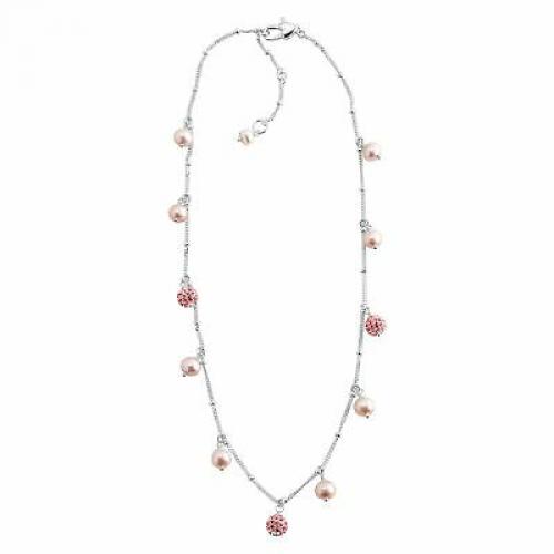 Honora Girl's Light Pink Freshwater Pearl Necklace w Crystals in Sterling Silver