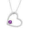 Gemstone Heart Pendant with Created White Sapphires in Sterling Silver, 18