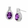 Natural Amethyst & Created White Topaz Teardrop Earrings in Sterling Silver