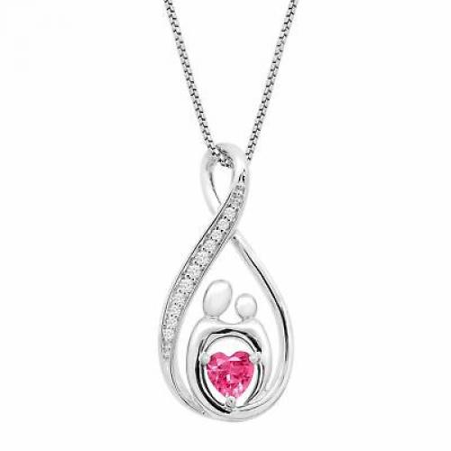 3/4 ct Created Stone & White Sapphire Mother & Child Pendant in Sterling Silver