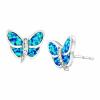 Created Blue Opal & White Sapphire Butterfly Stud Earrings in Sterling Silver