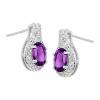 Natural Amethyst & Created White Topaz Teardrop Earrings in Sterling Silver