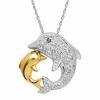 Mother's Jewel Dolphin Pendant with Diamonds in 14K Gold-Plated Sterling Silver