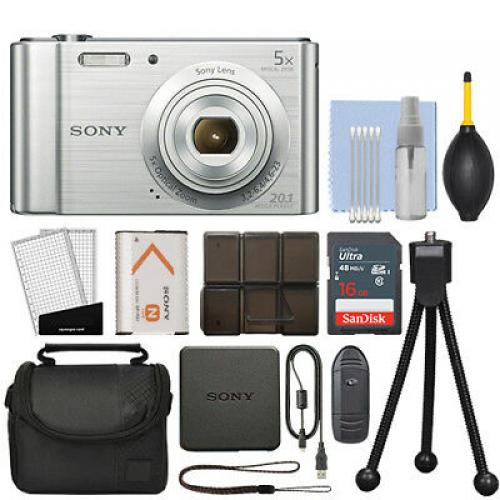 Sony Cyber-shot DSC-W800 20.1MP Digital Camera 5x Optical Zoom Silver + 16GB Kit