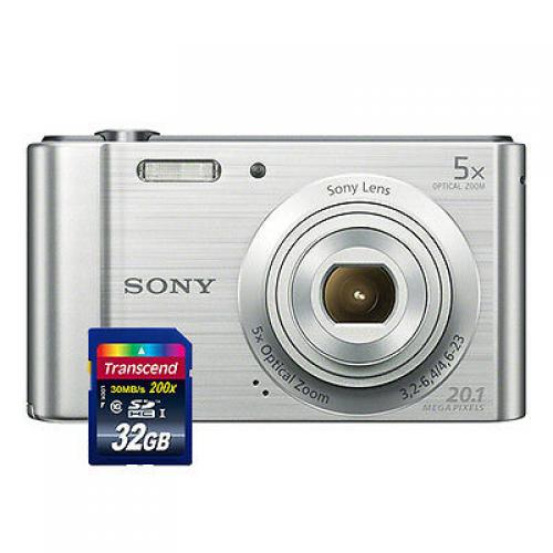 Sony Cyber-shot DSC-W800 20.1MP Digital Camera 5x Optical Zoom Silver+ 32GB Card