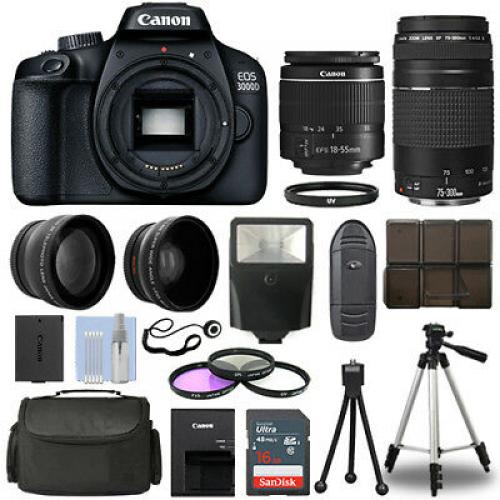 Canon EOS 3000D DSLR Camera + 4 Lens Kit 18-55mm + 70-300mm + 16GB Top Value Kit