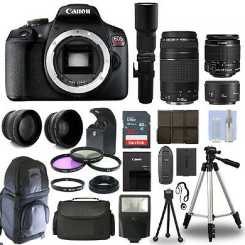 Canon EOS Rebel T7 / 1500D SLR+ 6 Lens 18-55 IS, 70-300, 50, 500 + 32GB PRO KIT!