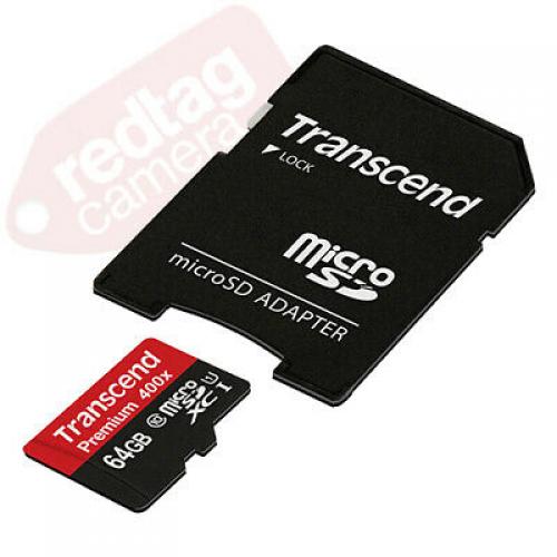 Transcend 64GB Premium microSDXC UHS-1 Class 10 Flash Memory Card& Adapter 60MBs