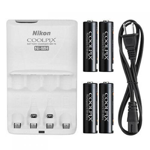 Nikon MH-73 Ni-MH Battery Charger + 4 Nikon Ni-MH AA Rechargeable Batteries