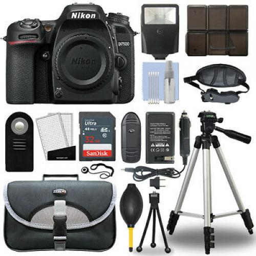 Nikon D7500 20.9 MP Digital SLR Camera Body + 32GB Top Accessory Bundle