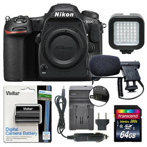 Nikon D500 20.9 MP 4K Digital SLR Camera Body + 64GB Power Video Kit