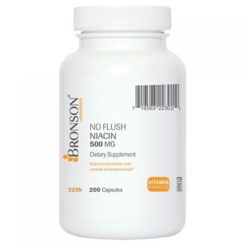 Bronson No Flush Niacin (Vitamin B3) 500 mg, 200 Capsules