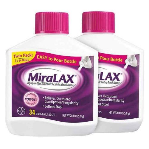 MiraLAX Powder Laxative, 68 Doses (Twin Pack) unblock your system naturally