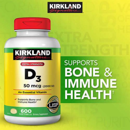 Kirkland Signature Extra Strength VITAMIN D3 2000 IU, 600 Softgels 