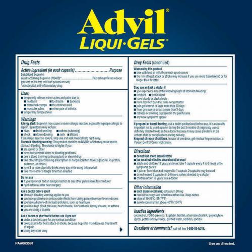 Advil Liqui-Gels Ibuprofen 200 mg., Pain Reliever/Fever Reducer 240 Capsules