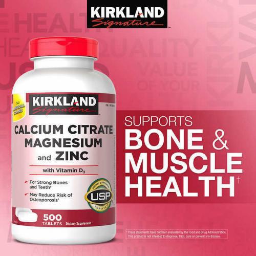 Kirkland Signature Calcium Citrate Magnesium and Zinc with D3, 500 Tablets 