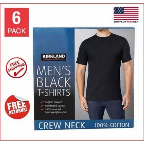 Kirkland Crew Neck T Mens Tee Undershirts Shirts Cotton Tagless Black M Medium