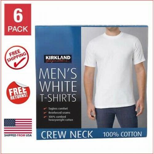 Kirkland Crew Neck T Mens Tee Undershirts Shirts Cotton Tagless White L Large