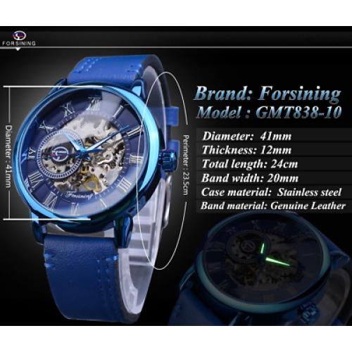 Forsining Blue Wristwatch Men Skeleton Mechanical watch