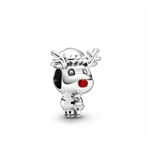  Authentic Pandora Sterling Silver S925 ALE 799208 Red Nose Reindeer Charm