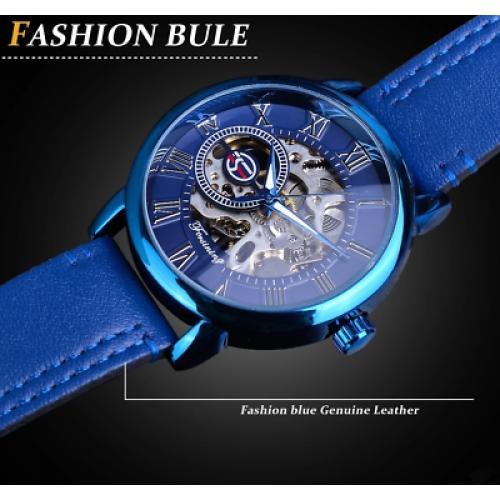 Forsining Blue Wristwatch Men Skeleton Mechanical watch