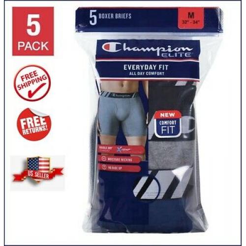 Champion Mens Boxer Briefs Shorts Underwear 5 pack Medium Comfort  No ride up