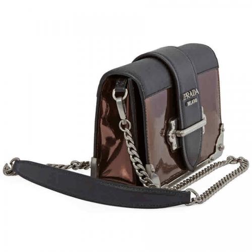 PRADA Cahier Leather Crossbody Bag - Black/Brown