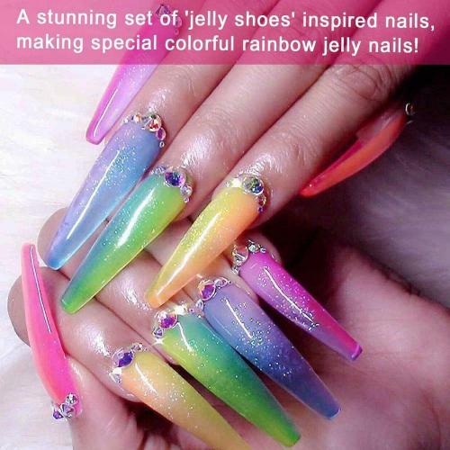 Makartt Gel Polish Crystal Rainbow Jelly Gel Nail Kit 6PCS Shiny Resistant Soak