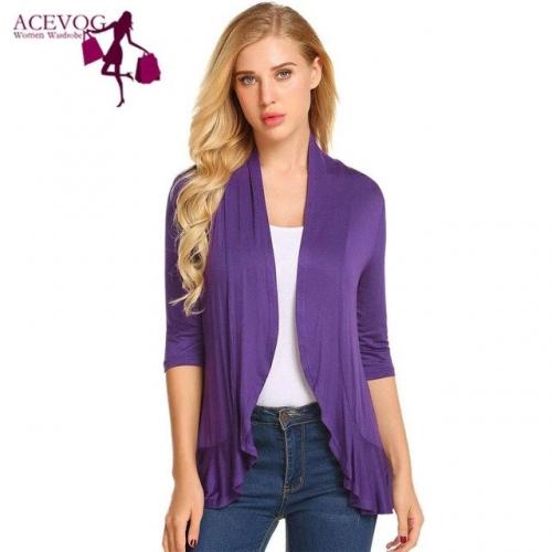 ACEVOG Three Quarter Sleeves Women Cardigans Overcoats