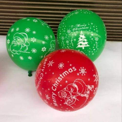 100Pcs Merry Christmas Printed Latex Round Balloons