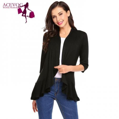 ACEVOG Three Quarter Sleeves Women Cardigans Overcoats